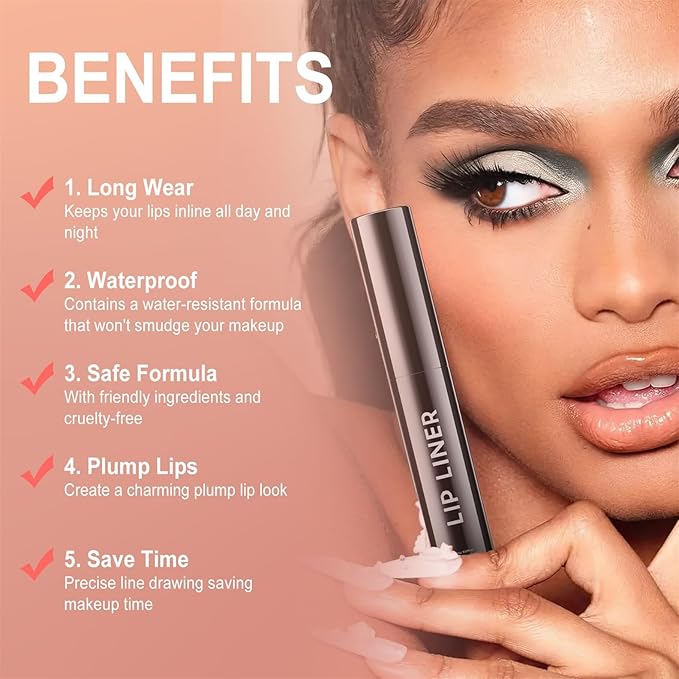 OETUIOW Lip Stain, Lip Liner, Waterproof Moisturizing Long-Lasting, Non-Stick Cup for Women All Skin Types, Black Color