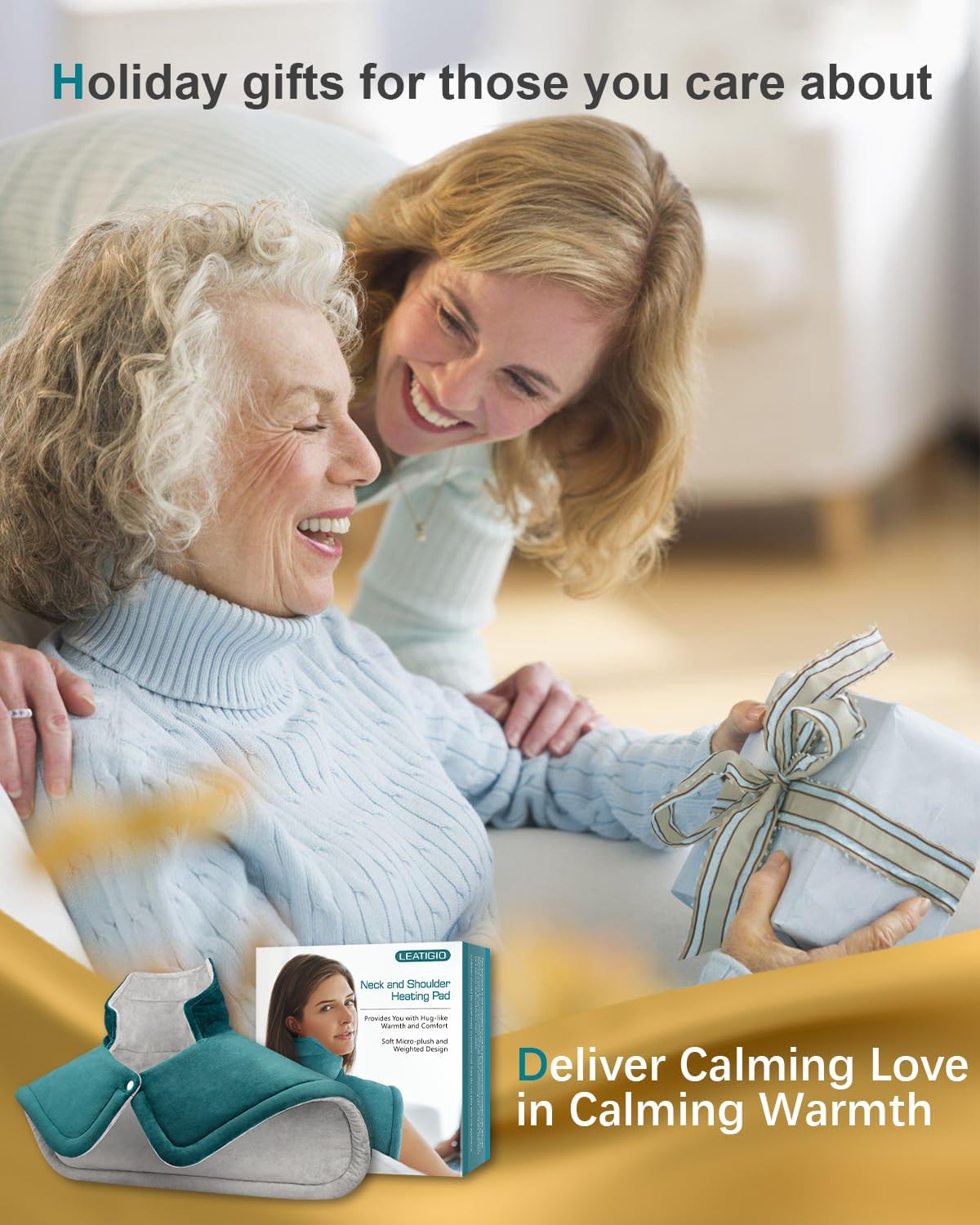 Heating Pad for Neck Shoulders Back Pain Relief, Birthday Gifts for Women Mom Grandma Elderly Lady, Dry Moist Heated Pad Neck Wrap Warmer, Christmas Stocking Stuffers for Her Wife Girlfriend, Blue