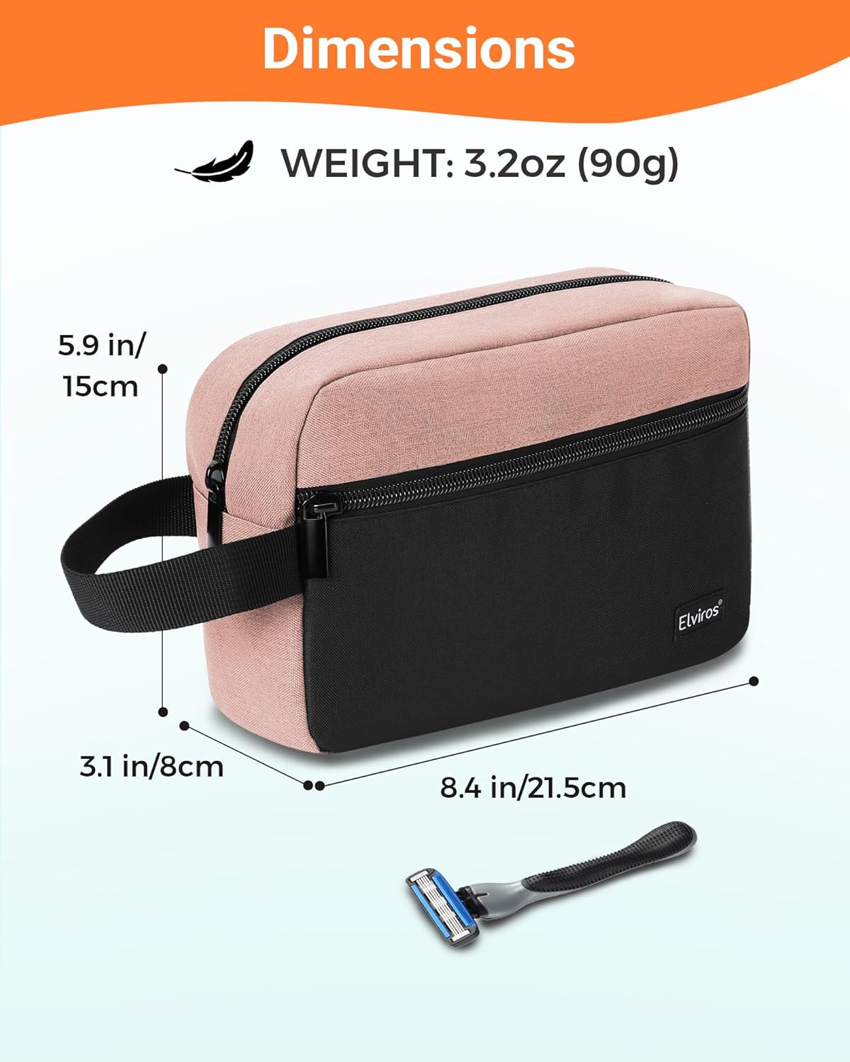 Elviros Travel Toiletry Makeup Bag for Women Hanging Toiletries Dopp Kit Small Bathroom Hygiene Tool and Medicine bag for Traveling Essential Shaving Pouch (Pink&Black)