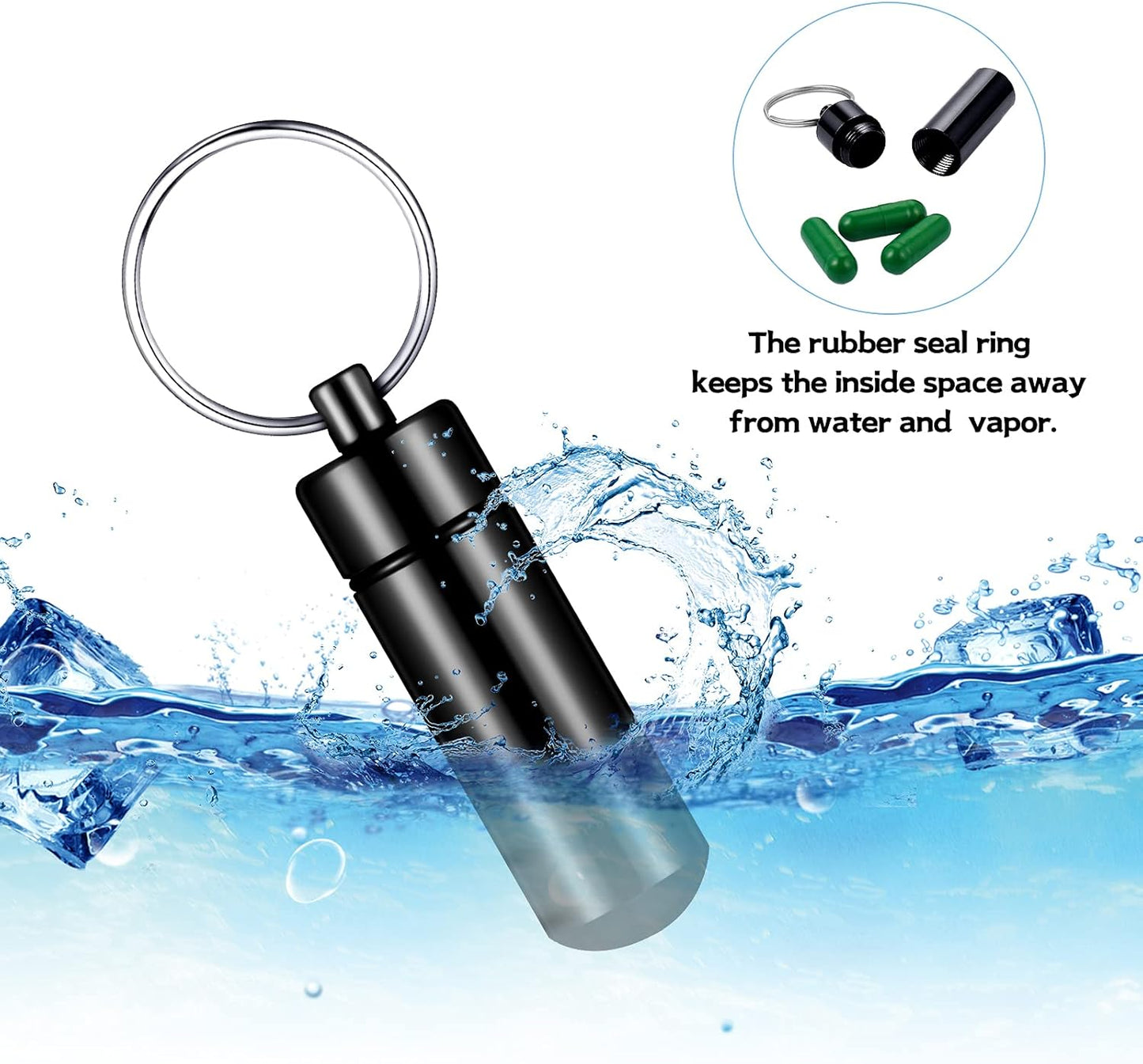 Patelai 12 Pcs Portable Keychain Pill Holder Mini Pocket Pill Case for Men Women Aluminum Geocache Containers Waterproof Metal Medicine Bottle Organizer for Outdoor Camping Travel(Black)