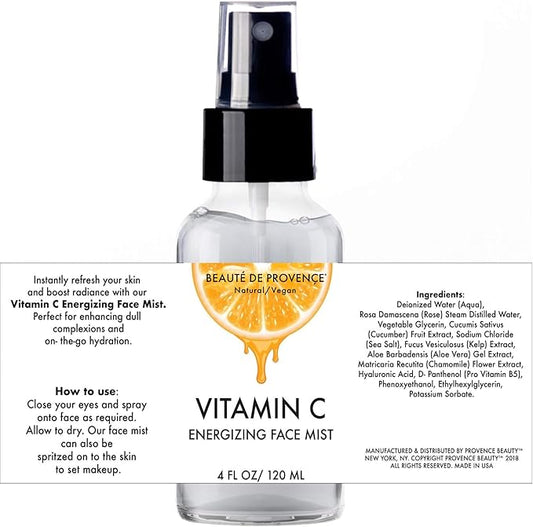 Vitamin-C Face Mist & Setting Spray for All Skin Types - Hyaluronic Acid, Aloe Vera & Rose Water - Skin Brightening, Anti-Aging, Moisturizing, Pore Minimizing - 4 Fl Oz