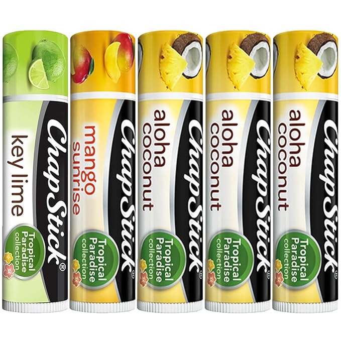 ChapStick Lip Care Bundle – Tropical Paradise Collection with Mango Sunrise, Key Lime, and Aloha Coconut Lip Balm, 0.15 Ea (5 Piece Set)