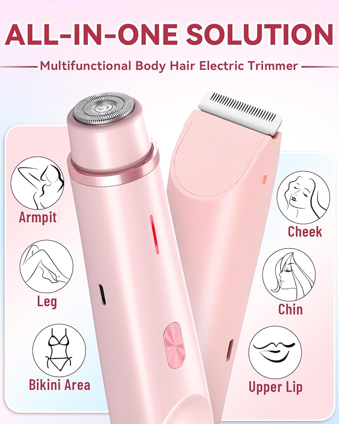 Dermave Bikini Shaver 2.0, Electric Bikini Trimmer for Women Pubic Hair, 2 in 1 Dual Head Body Hair Electric Razor, Waterproof, Wet/Dry