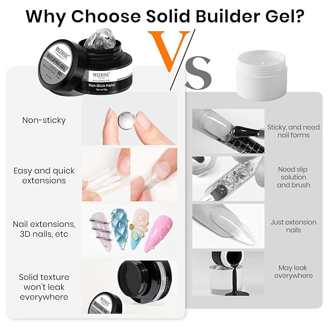 MIZHSE 30g/1oz Solid Builder Gel for Nails and 15g 3D Painting Gel, Clear Hard Gels for Nails Sculpting Nails Art Soak Off U V LED Builder Salon Home DIY Manicure