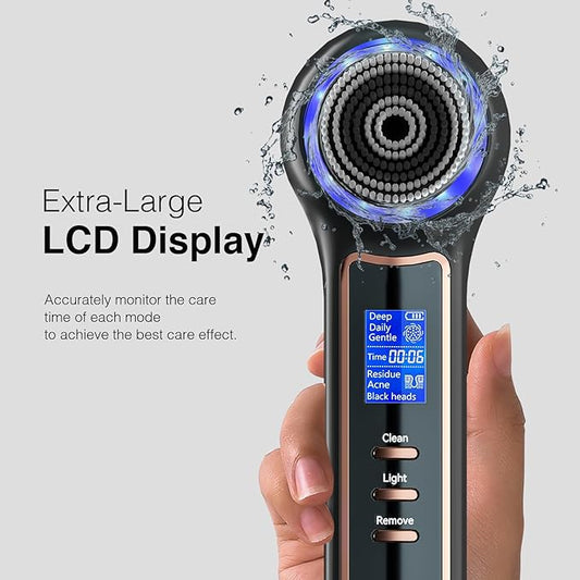 Face Scrubber Exfoliator with LCD Screen,Rechargeable Facial Cleansing Brush IPX7 Waterproof 3 in 1 Blackhead Remover Vacuum for Exfoliating,Massaging and Deep Pore Cleansing