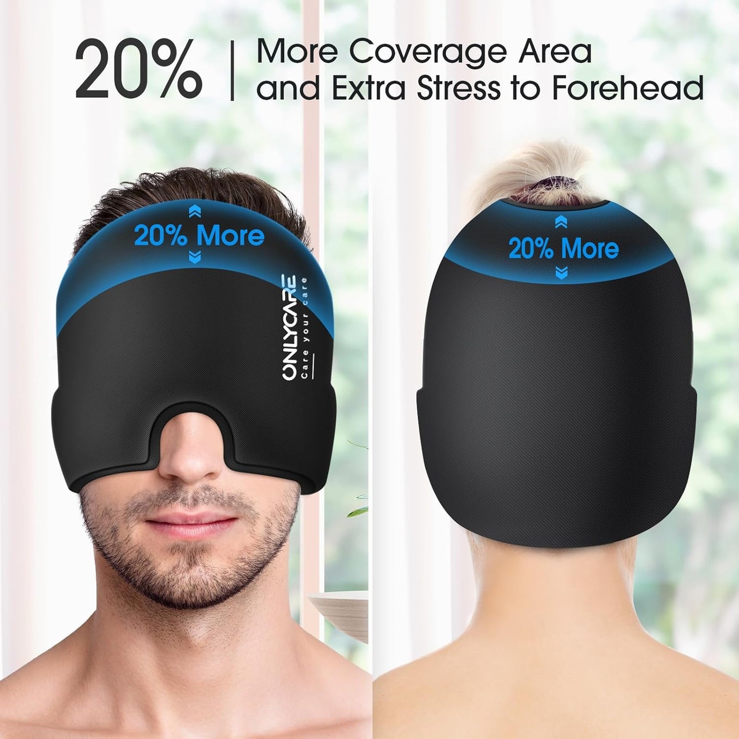 ONLYCARE Migraine Relief Cap,Soothing Migraine Mask,Upgraded Odorless Gel Ice Head Wrap, Hot and Cold Therapy, FSA or HSA Eligible Headache Ice Pack for Tension and Stress (Black 2 Pack)
