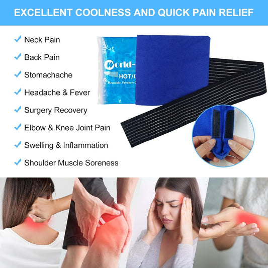 Reusable Gel Ice Packs for Injuries 2 Pack with Wrap, 6.3"x5.1", Hot Cold Soft Flexible Ice Freezer Pack, Cold Compress Therapy for Pain Relief, Surgery Recovery, Knee, Wrist, Ankle, Foot, Elbow, Shin