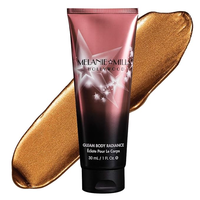 Melanie Mills Hollywood Gleam Body Radiance All In One Makeup, Moisturizer & Glow For Face & Body - Deep Gold, Mini 1 fl.oz.