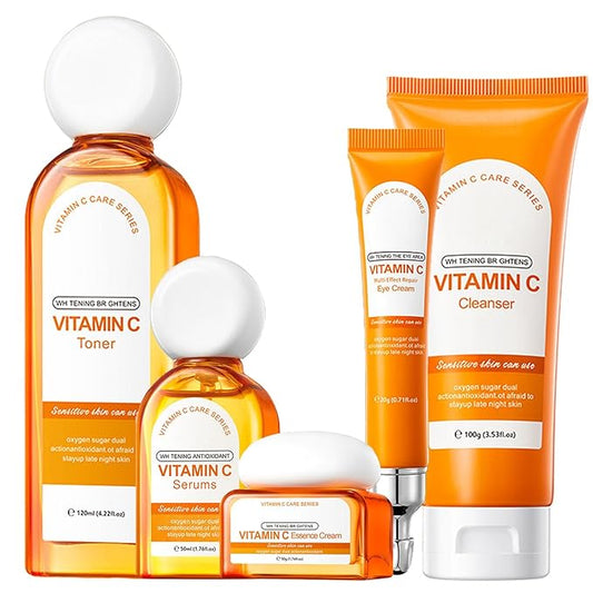 Vitamin C skin routine kit for women - face wash and moisturizer set - facial kit for women -toner face wash serum eye cream