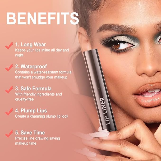 OETUIOW Lip Stain Long Lasting & Waterproof Lip Liner, Non-Stick Cup Highly Pigmented Natural Finish, Lip Gloss for All-Day Color Hold (Coral)