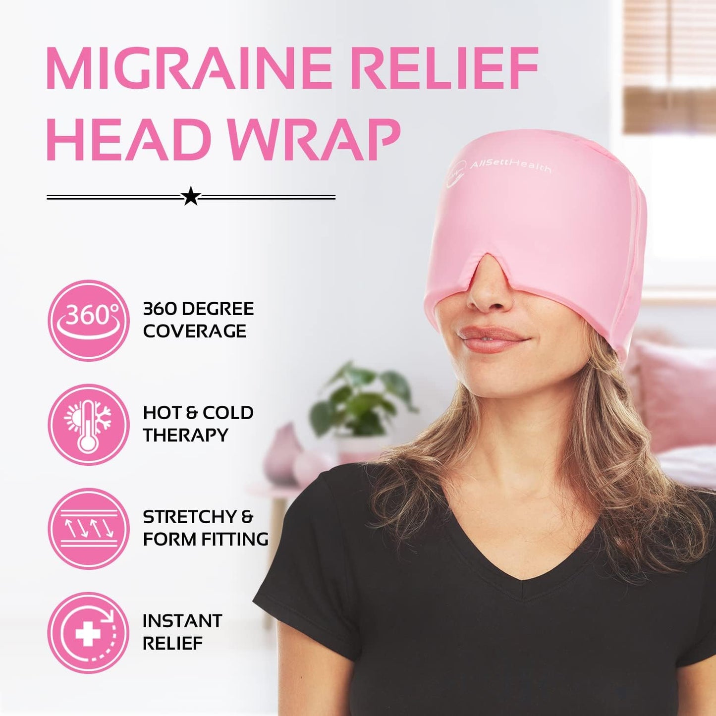 2 Pack Migraine Relief Ice Head Wrap Headache and Migraine Hat | Cold Gel Head Ice Pack with Face and Eye Mask Compress for Cooling Migraine Relief - Pink 2 Pack