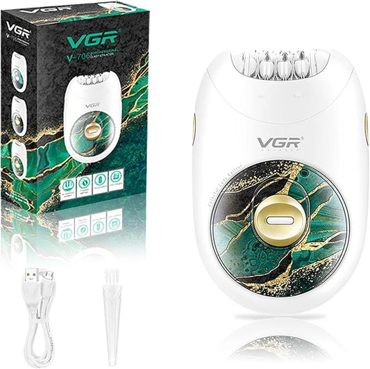 VGR 706 Professional Epilator for Women,Portable Cordless Smooth Glide Hair Removal Device for Legs, Underarm, Back,Full-Body Epilator with 18 Tweezers System, 2 Speeds Hair Removal with Silent Design