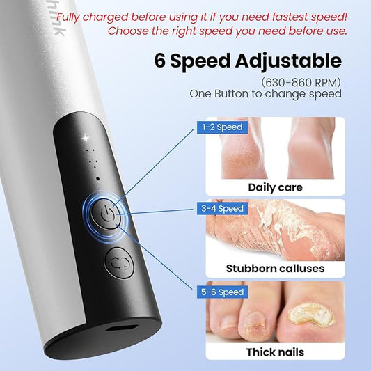 Electric Foot Callus Remover, 2 in 1 | 6 Speed Adjustable Foot File Nail Grinder with Sandpaper Disks, Professional Sander Pedicure Tool for Feet Dead Skin, Self Care Gifts for Women Mom Lover Friends