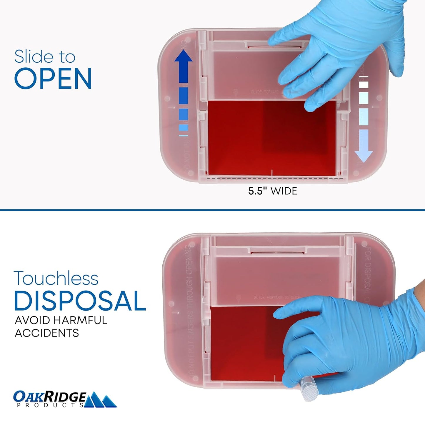 Oakridge Products Large Sharps Container for Home Use and Professional 2 Gallon (2-Pack) with Sliding Top, Biohazard Needle and Syringe Disposal, CDC Certified