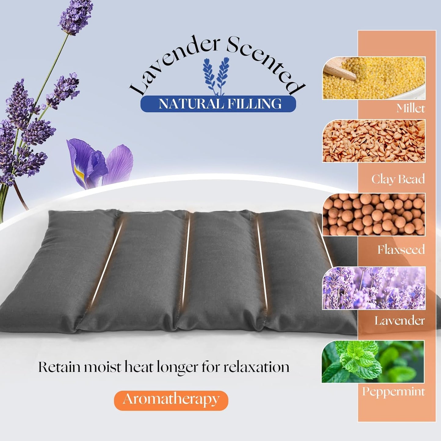 Microwavable Heating Pad with Washable Cover 13x7 Inch Flaxseed Microwave Hot Pack, Lavender Scent, Moist Warm Compress for Relaxation, Non-Electric & Portable