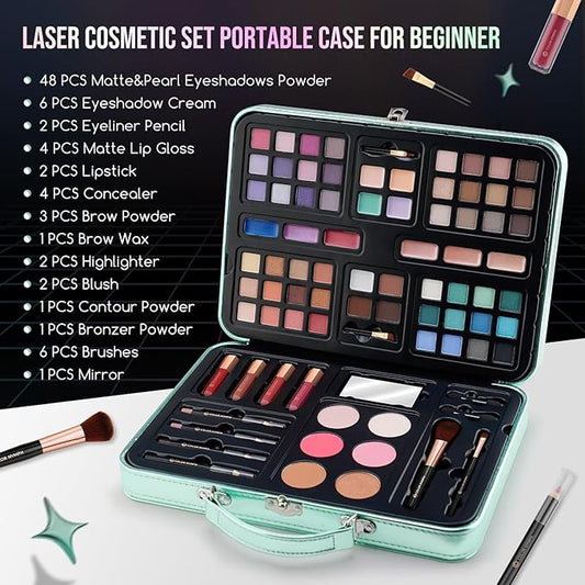 Color Nymph All in One Girls Makeup Sets for Any Ages, Teen Makeup Kits for Beginner with Green Case, Eyeshadow Palettes Blush Lipgloss Eyeliner, Cosmetics Gift Set for Birthday