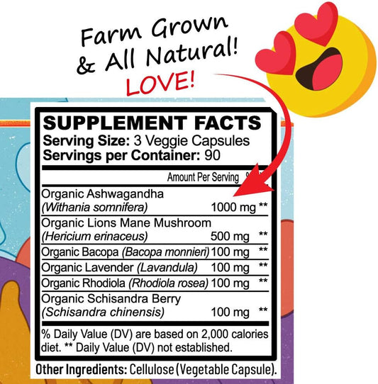 Stress, Mood, Energy Support - Ashwagandha Root, Lion's Mane & More - Good Vibrations Blend