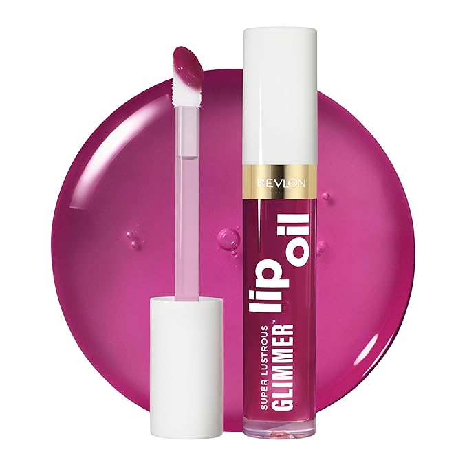 REVLON Super Lustrous Glimmer Lip Oil, Moisturizing & Tinted, Shiny Finish, Made with Plant-Based Squalane, 006 Plum Pop, 0.13 fl oz