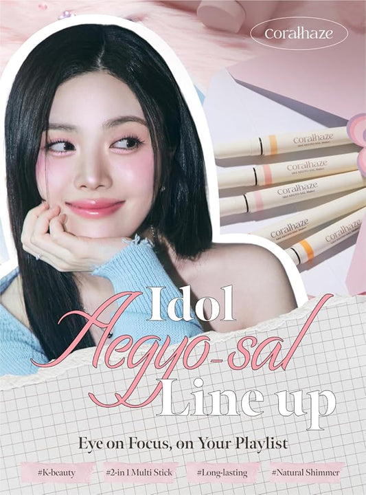 CORALHAZE Idol AEGYO-SAL Maker 05 Dreamy Rose, 2-in-1 Under-Eye Highlighter and Contour Liner for Bright, Voluminous Eyes, Long-Lasting, Smudge-Proof Shimmer Stick with Natural Glow, Korean Beauty
