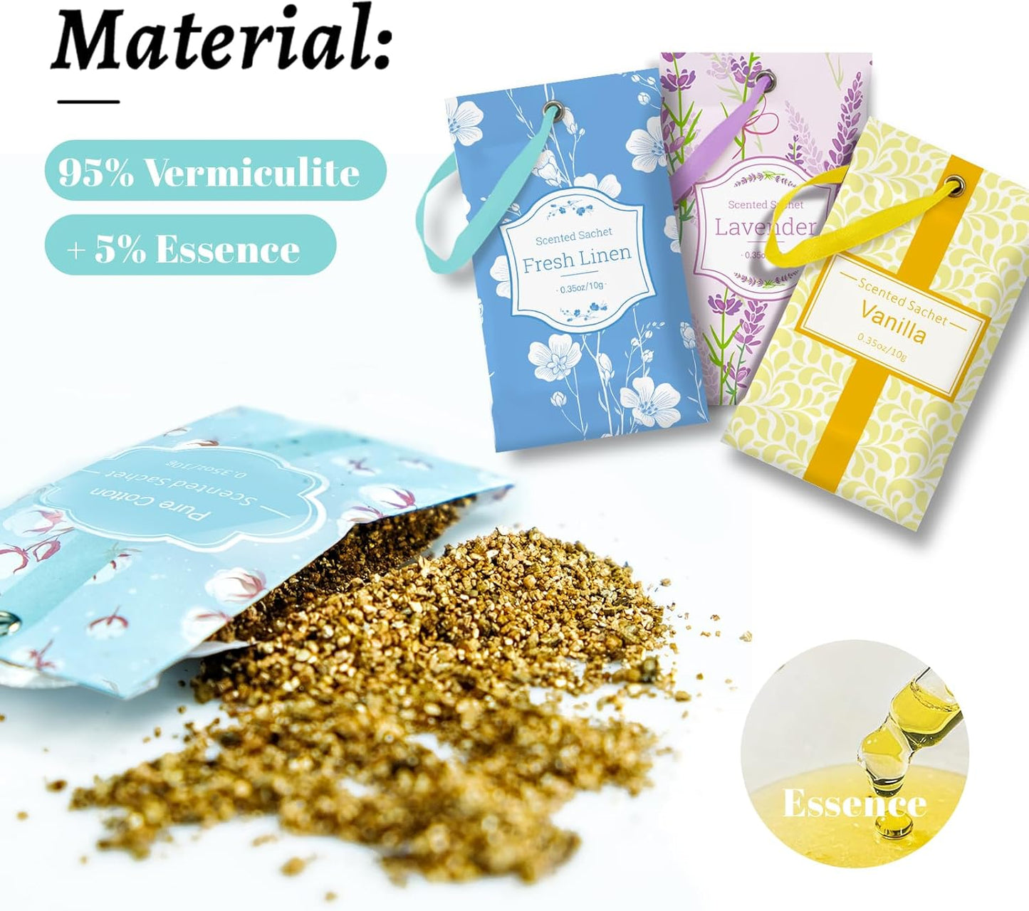 SCENTORINI Sachets for Drawers and Closets, Sachets Bags Long-Lasting, 16 Pack,Wardrobes, Lavender Linen Vanilla Cotton, Home Fragrance Sachet for Closet, Drawer, Wardrobe