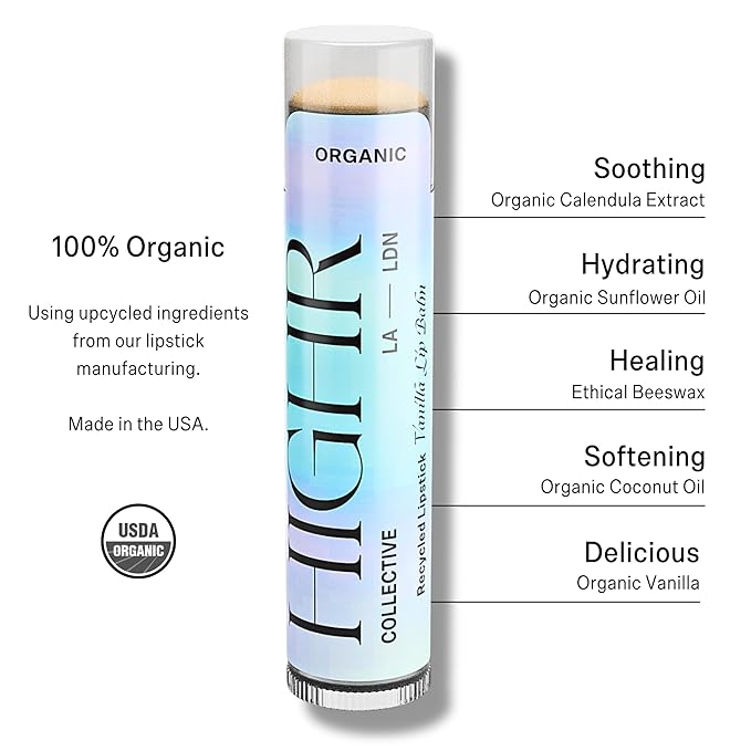 Three Pack; HIGHR Organic Vanilla Butter Hydrating Lip Balm - Nourishing Lip Care for Youthful and Smoother Lips, Lip Moisturizer for Dry and Cracked Lips