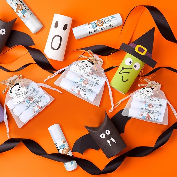 Demissle 50 Pcs Baby Shower Lip Balm Gift Set with 100 Pcs Organza Bags Baby Shower Party Favor for Guest Thank You Tag Rope Baby Shower Party Decoration Gender Reveal Souvenirs (Ghost)