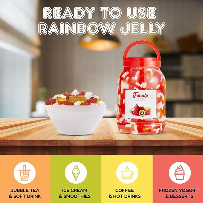 Fanale Coconut Jelly Topping nata de coco for Bubble Tea 8.3 lb | Rainbow Jelly | for Boba Tea, Smoothies, Slushes, Desserts | 8.3lb | JEL001