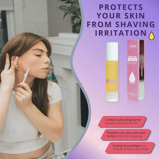 Dermaplaning Oil - Smooth Glide Skin Barrier Shave Oil for Women - Use with Dermaplaning Tool, Facial & Eyebrow Razor, Microblades- Softens Skin Pre & Post Shave