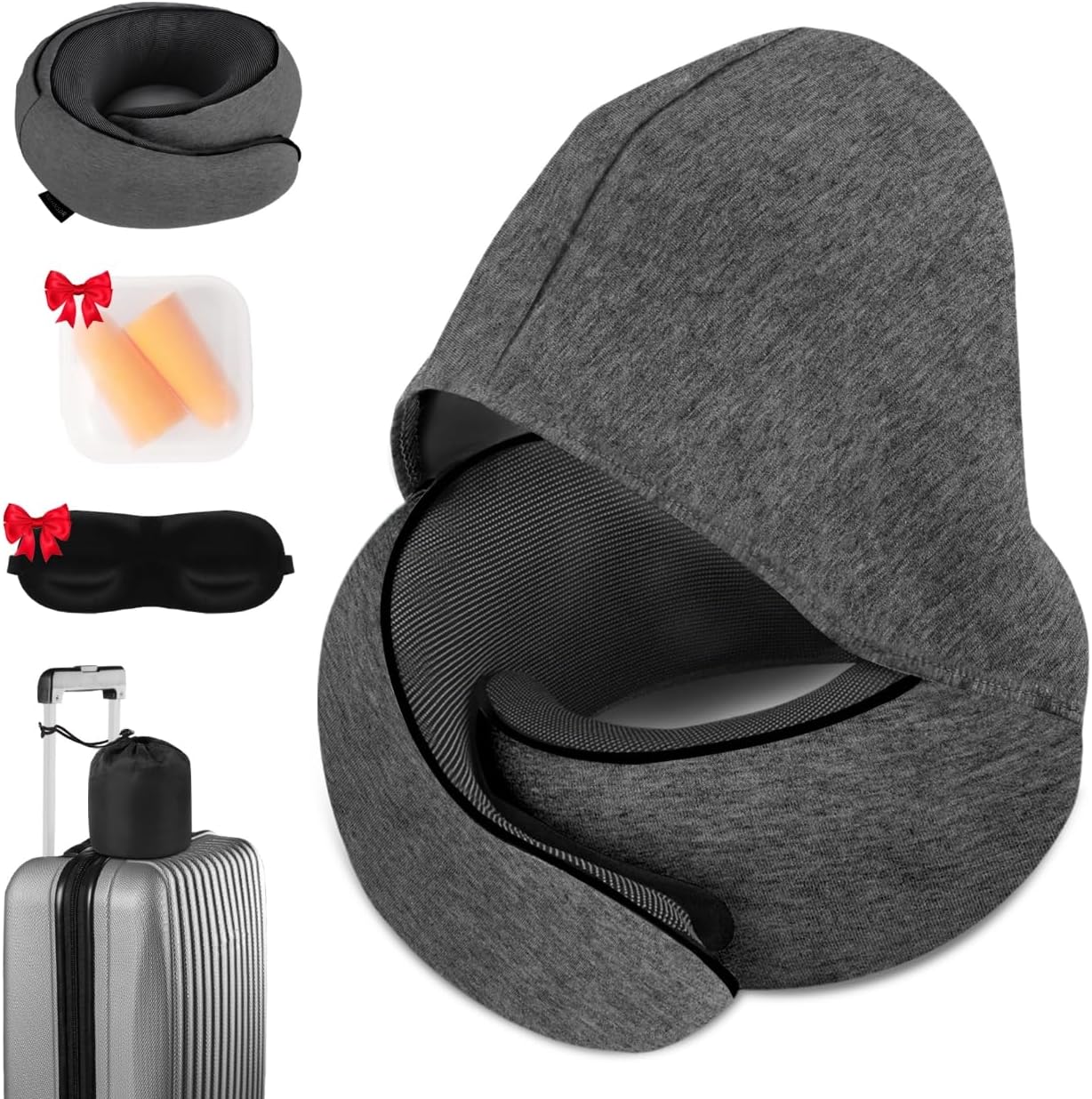 Hidden hat Airplane Travel Neck Pillow, Memory Foam Long-Distance Travel Neck Pillow, Suitable for use on Planes, in Cars and When Sleeping in The Office, Protecting Your Neck.