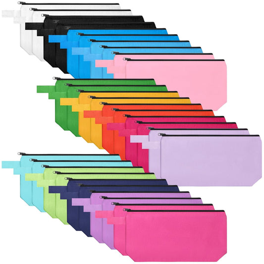 Saintrygo 30 Pcs Makeup Bag Travel Canvas Cosmetic Bag Bulk Multipurpose Small Makeup Pouch for Purse Portable Blank Zipper Toiletry Organizer DIY for Women Assorted Color (Novel,8.7 x 5 x 1.8 Inch)