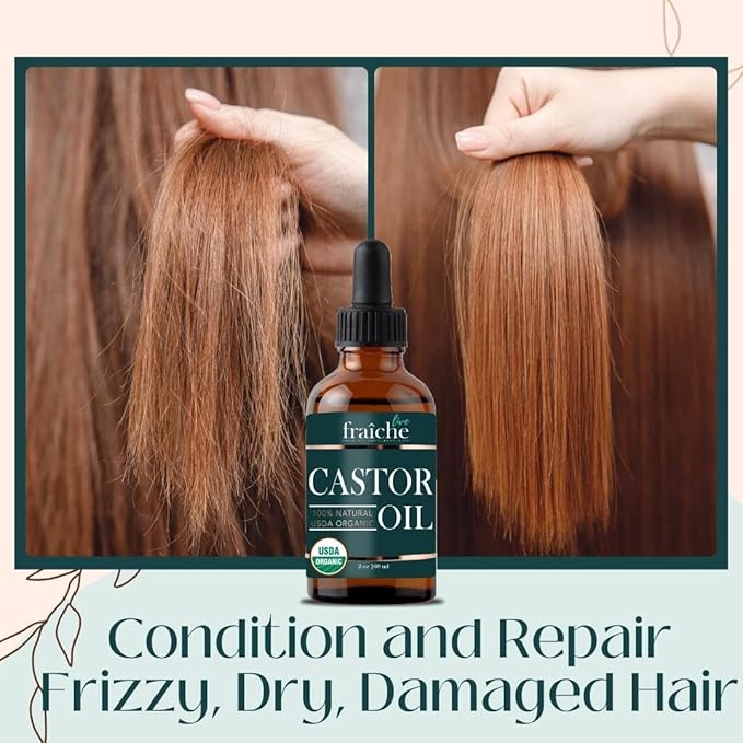 Organic Castor Oil Lash Serum for Hair Growth, 100% Pure Eyebrow Eyelash Growth Serum, Cold Pressed Hexane Free (2oz Glass Bottle + FILLED Mascara Tube)