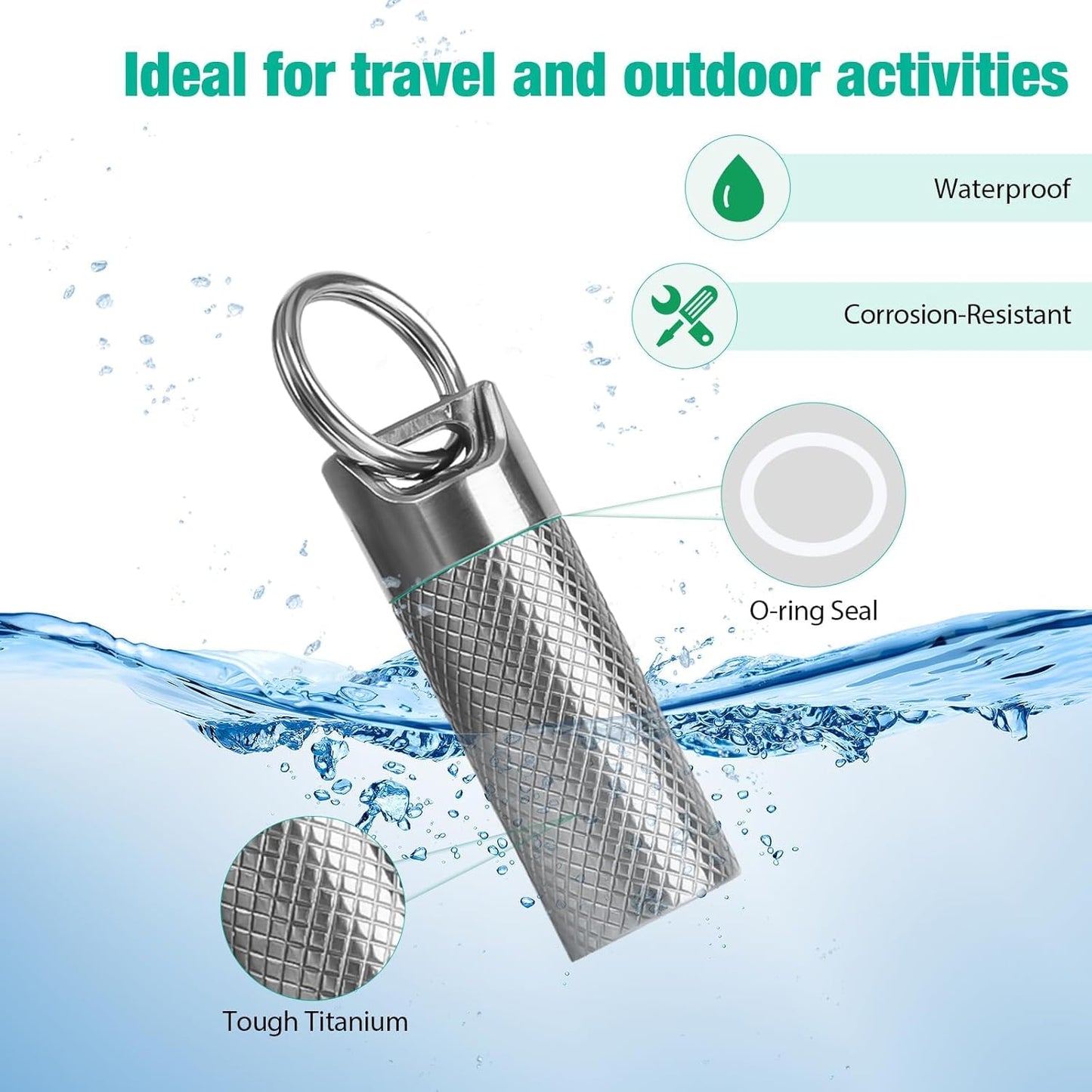 Opret Titanium Pill Container with Keychain & Necklace, Waterproof Pill Case for Emergency Aspirin & Nitroglycerin, Mini Pill Holder for Travel Purse Pocket EDC Accessory