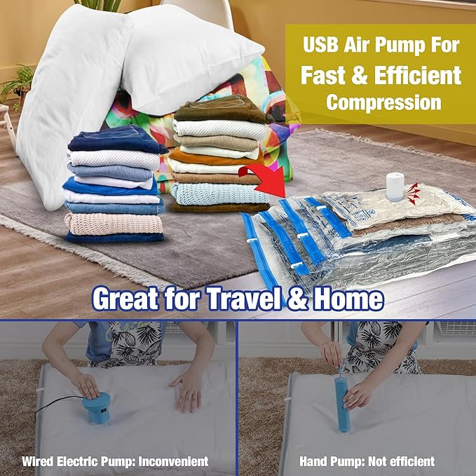 Travel Vacuum Bags with Electric Pump for Luggage and Suitcase, Vacuum Seal Compression Packing Bags for Clothes Clothing, Combo 18 Pack