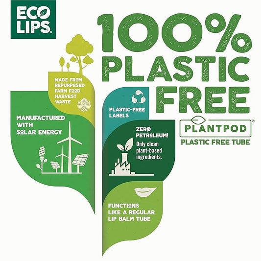 Eco Lips Organic Hemp Lip Balm with Beeswax, Coconut Oil, Vitamin E to Soothe Chapped Lips. 100% Plastic-Free Plant Pod Packaging (Vanilla, 6-Pack)