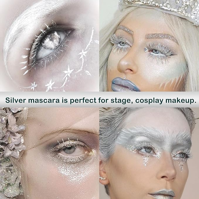 Maydear Silver Colored Mascara – Waterproof, Long Lasting, Smudge-Proof, Fast-Drying Lengthening Mascara for Party & Stage Make
