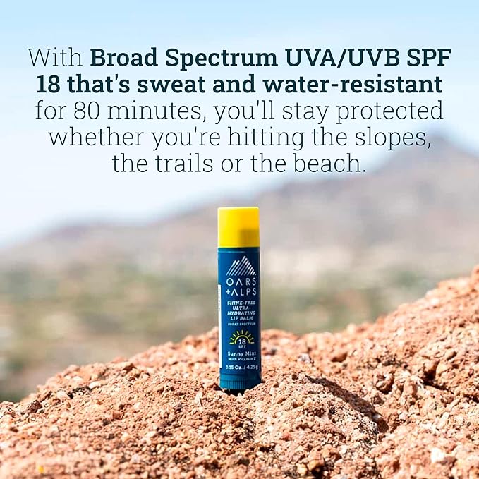 Oars + Alps Shine Free Lip Balm and SPF 18 Sunscreen, Lip Care with Sunny Mint Scent, Water and Sweat Resistant, 0.15 Oz Each, 3 Pack