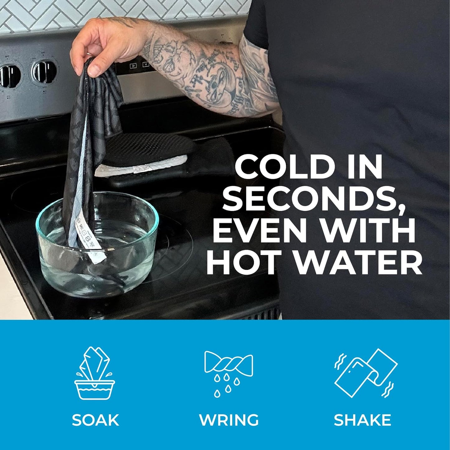 SHAKEitCOOL Extended Size Cooling Towel – Be Cool in Style - Heat Relief, Soft, Lightweight, Sun Protection, Easy Clean - Perfect for Biking, Hiking, Running, Yoga, Golf, Gardening - Wavy Flag M