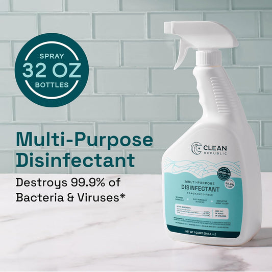 Clean Republic Multi-Purpose Disinfectant, Cleaning Spray, 32 Fluid Ounce Bottle, 2-Pack