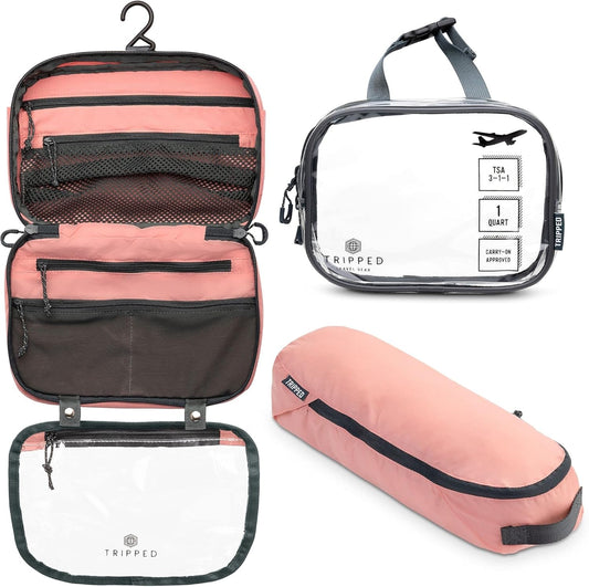 Toiletry Bag Kit Set: Hanging Travel Toiletry Bag + 311 TSA Cosmetic Liquid Bag + Ultralight Accessory Organizer Pouch