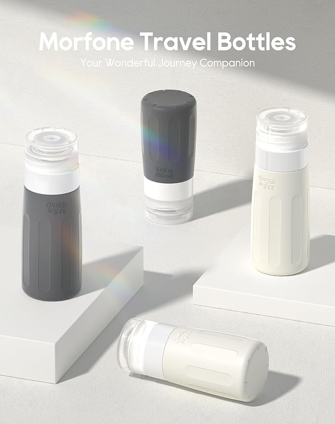 Morfone 16 Pack Silicone Travel Bottles Set for Toiletries TSA Approved Travel Containers Leakproof Squeezable Refillable Accessories 2oz 3oz Travel Essentials for Shampoo Lotion Liquids (BPA Free)