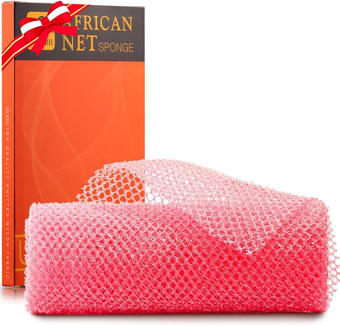UJFQBH African Net Sponge African Net Long Net Bath Sponge Exfoliating Shower Body Scrubber Back Scrubber Skin Smoother,Great for Daily Use (Pink)