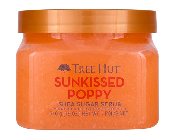 Tree Hut Sunkissed Poppy Shea Sugar Scrub | Exfoliating Body Scrub Removes Dead, Dry Skin for a Soft & Hydrated Feel | Nourishing Essential Body Care | 18 fl oz.