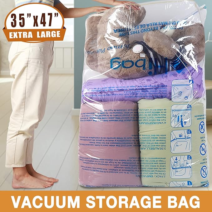 XXL Jumbo 47''X35'' Vacuum Storage Space Saver Bags Extra Large for Blanket, Bedding, Comforters (8 Pack)