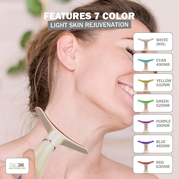 GLO24K 7 Color Beauty Device – Triple LED Action & Vibration Technology Facial and Neck Massager