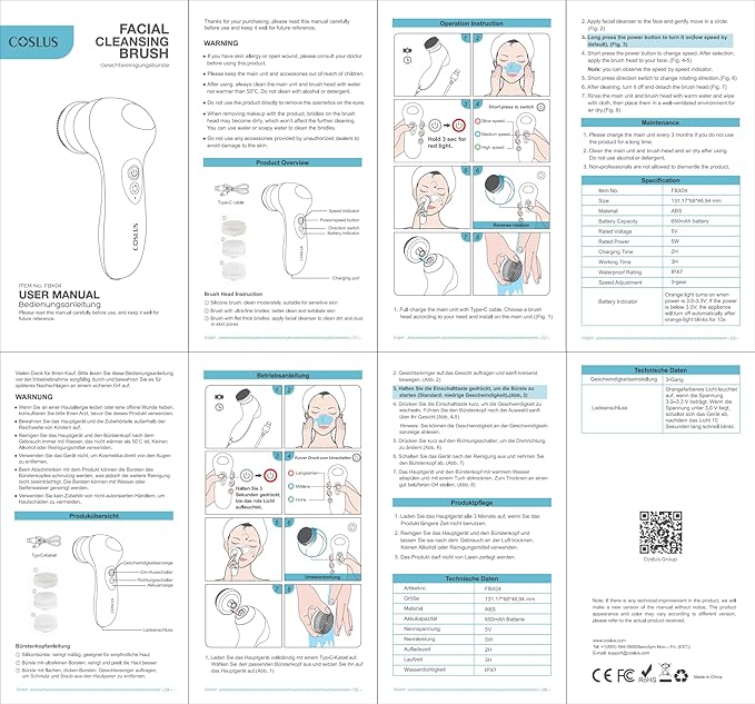 COSLUS Facial Cleansing Brush Face Scrubber: 3 in 1 Bi-Directional Electric Spin Brush for Removing Blackhead, Exfoliating, Massaging - Rechargeable Waterproof, 3 Adjustable Speeds for Men & Women
