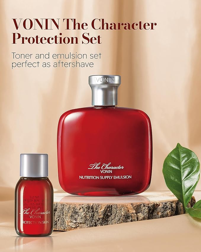 The Character Set (11.5fl oz) - Daily Skincare Kit for Men's Skin Protection & Rejuvenation by LG Beauty. Toner, Emulsion with Woody Musk Scent.