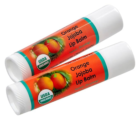 USDA Organic Orange Lip Balm 2 Pack - Over 70% Pure Organic Jojoba Oil, Organic Beeswax, Citrus Scent, Soothes and Softens Dry, Cracked, and Sensitive Lips, Natural Orange Scent No Taste 15 oz/4.6 g