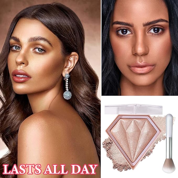 Face Glitter Blush Shimmer Waterproof Highlighter Blusher Powder,Facial Contour Corrector Long Lasting Glitter Illuminator Highlighter Palette Shimmer Highlight Makeup Palette(04#)