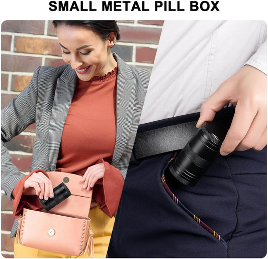 Pill Box 2 Times A Day Daily Waterproof AM PM Metal Pill Case - Travel Pill Container Twice A Day with 2 Compartment, Portable Medicine Organizer Holder for Vitamin, Fish Oils, Supplements