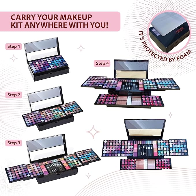 Makeup Kit for Women - 190-in-1 - Professional Makeup Pallets, makeup kit Includes Eyeshadows, Blushes, Makeup Brushes & More For a Full Makeup Look